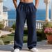 Men's Textured Jacquard Straight-Leg Pants – Breathable Polyester Wide-Fit Trousers For Work & Casual (Navy/Black/Khaki, S-Xxxl)_viptrois.com