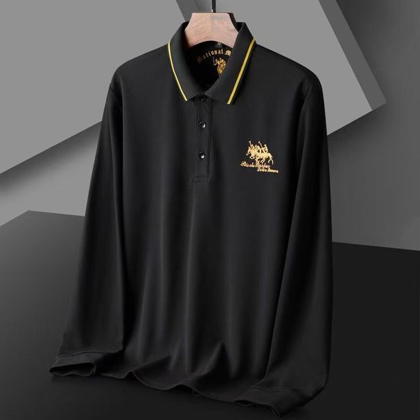 Men's Clothing Autumn And Winter Dad's Casual Business Polo Shirt Men's Free Ironing Embroidered Lapel Top Long Sleeve_viptrois.com