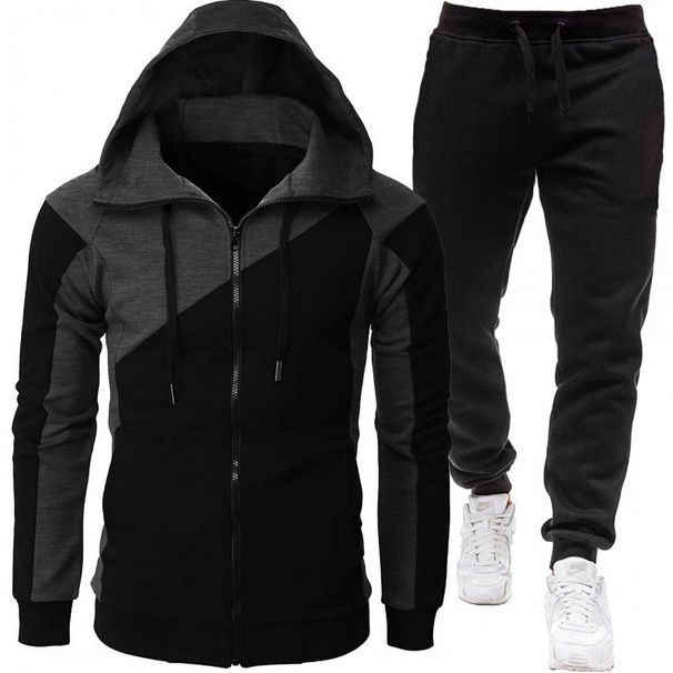 Men's Clothing Autumn And Winter Foreign Trade Sports Two Color Splicing Jacket Long Sleeve Long Pants Hooded Casual Sports Men's Suit_viptrois.com