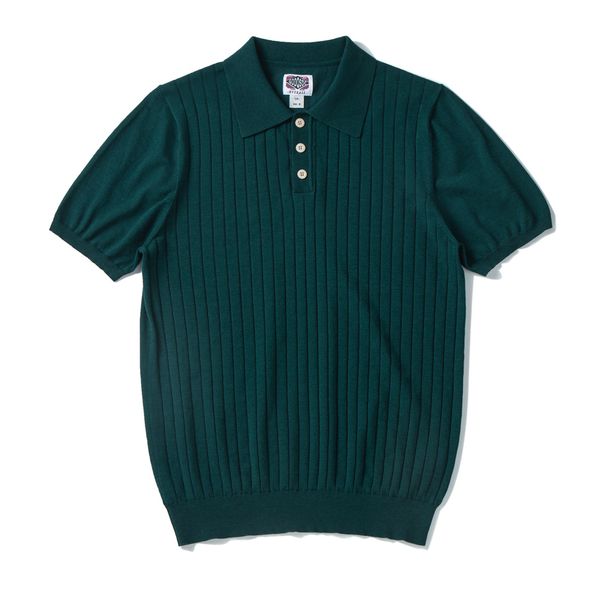 Men's Clothing Mulberry Silk Men's High End Italian Polo Shirt Men's Short Sleeved American Retro Lapel Knitted Ribbed T Shirt_viptrois.com
