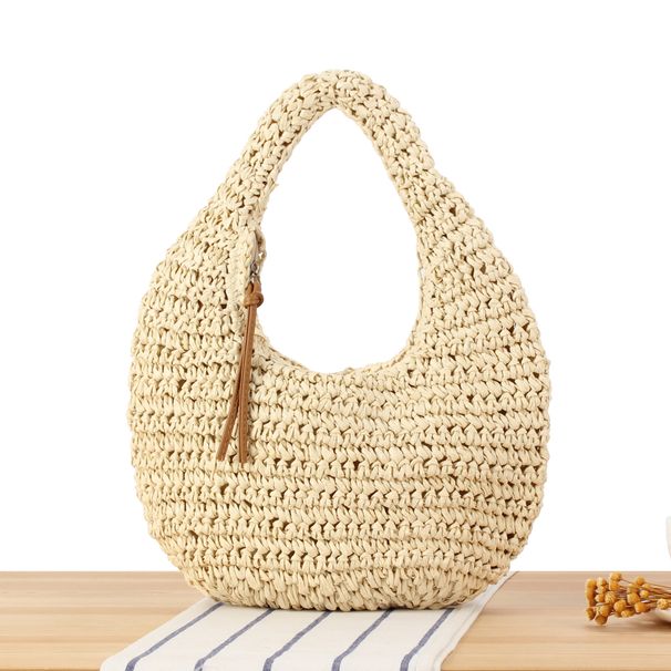 New Fashion Solid Color Hand Held Straw Bag Niche Daily Commuting Seaside Vacation Beach Ladies Bag_viptrois.com