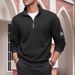 Men's Fleece Half-Zip Pullover | Thermal Lined Stand Collar | Grid Pattern Outdoor Jacket | Stretch Cuffs For Active Wear_viptrois.com
