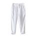 Men's Clothing Spring And Summer Simple Solid Color Straight Pants Men's Drawstring Casual Pants Linen Breathable Trousers_viptrois.com
