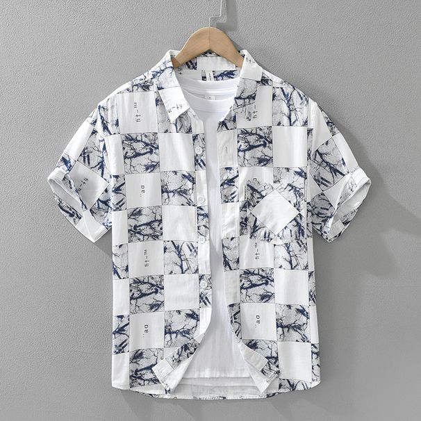 Trendy Printed Short Sleeved Shirt, Fashionable And Versatile, Artistic And Casual Loose Top, Men's Clothing_viptrois.com