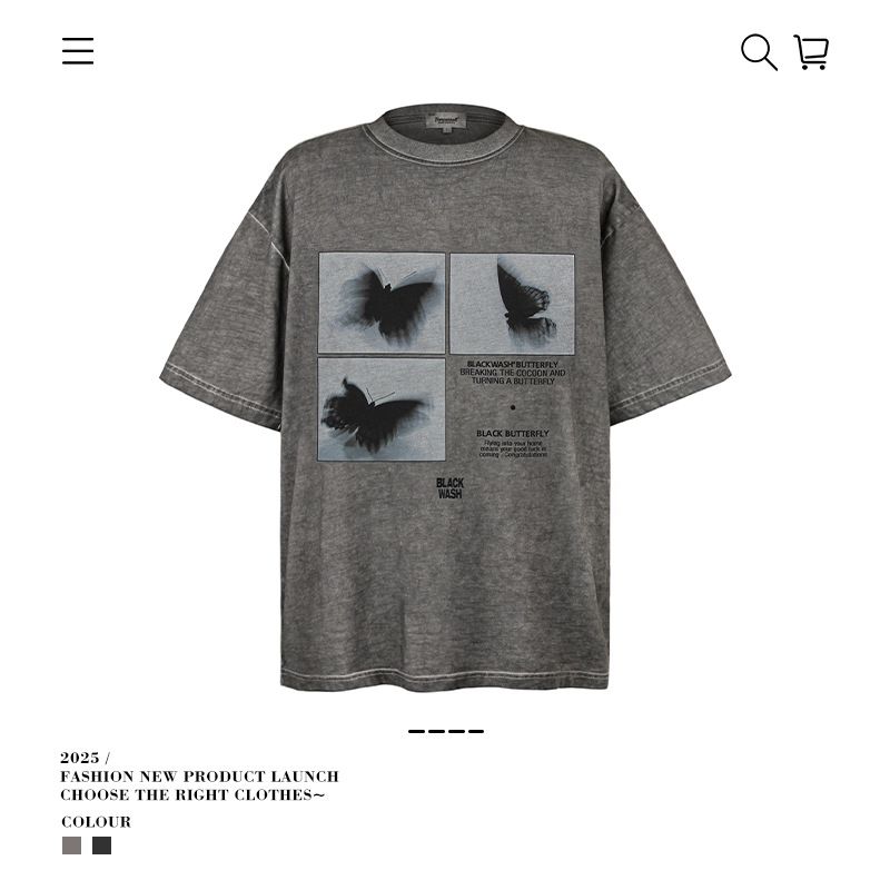 Men's Clothing American Retro Fashion Brand Washed Distressed Butterfly Print Short Sleeved T Shirt Men Ins Street Loose Couple Casual Tops_viptrois.com