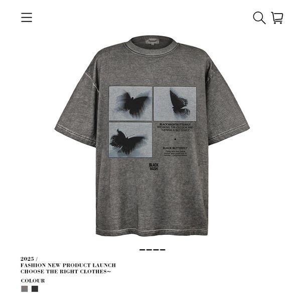 Men's Clothing American Retro Fashion Brand Washed Distressed Butterfly Print Short Sleeved T Shirt Men Ins Street Loose Couple Casual Tops_viptrois.com