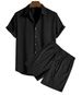 Men's Casual Loose Multi-color Beachwear Corduroy Short Sleeve Two-piece Set_viptrois.com