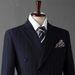 Men's Slim Fit Double Breasted Suit Set - Wedding Groom Blazer & Pants With Peak Lapel, Business Formal & Casual Wear (Black/Navy)_viptrois.com