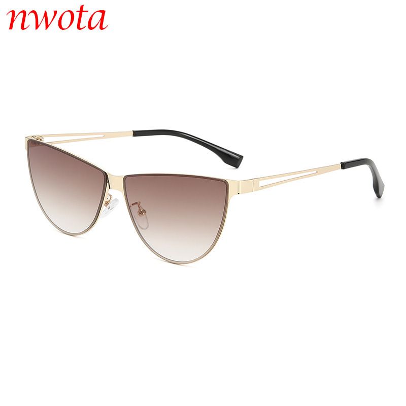 New Metal Frame Cat Eye Sunglasses Hollow Temples Riding Fashion All Match_viptrois.com