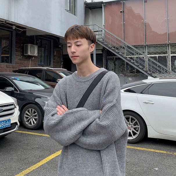Loom Loom Hong Kong Solid Color Men Autumn Winter Vintage Japanese Style Lazy Knitted Youth Trend Korean Version Loose Sweater_viptrois.com