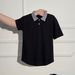 Men's Retro Polo Shirt Short Sleeved T-Shirt Summer Plaid Design Front Shoulder Patchwork Unique Trendy Loose Top_viptrois.com