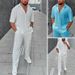 Men's Clothing casual loose beach wear solid color striped short-sleeved suit men's shirt two_viptrois.com