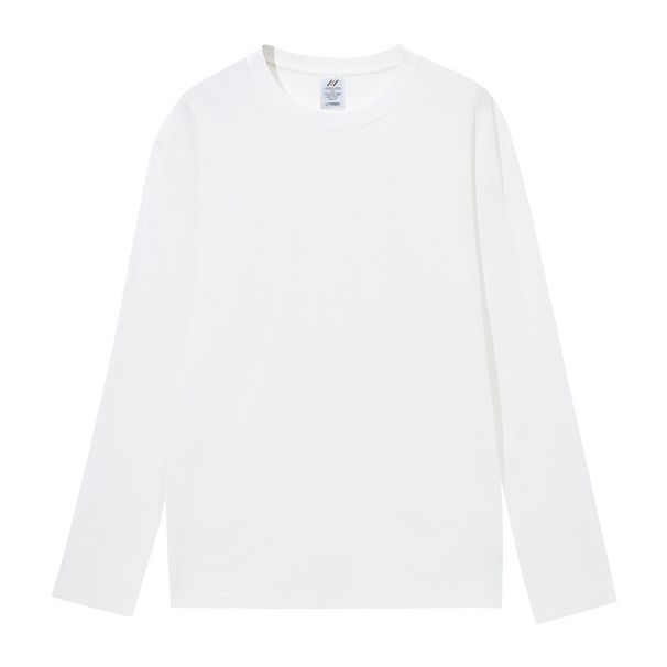 Men's Clothing Trendy Brand 230g Heavyweight Pure Cotton Long Sleeved T Shirt, Men's Loose Pure White Casual Top, Women's Base Layer, Wholesale._viptrois.com