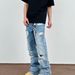 Men's Clothing Street Washed Ripped Tassel Flared Jeans High Street Cleanfit Straight Drape Trousers_viptrois.com