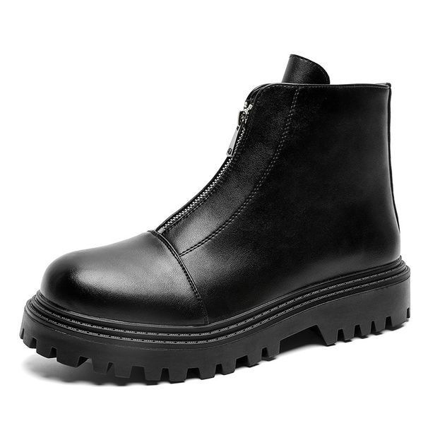Martin Boots Catwalk Fashion Boots Men's Zipper Design Platform Short Boots Trendy Leather Boots_viptrois.com