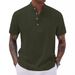 Men's Clothing Short Sleeved Striped Solid Color Half Open Cardigan Button Summer New Cross Border Tops T Shirt_viptrois.com