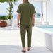 Summer New Men's Cuban Collar Shirt Set Thin Breathable Casual Vacation Style Short Sleeve Long Pants Two-Piece Suit_viptrois.com