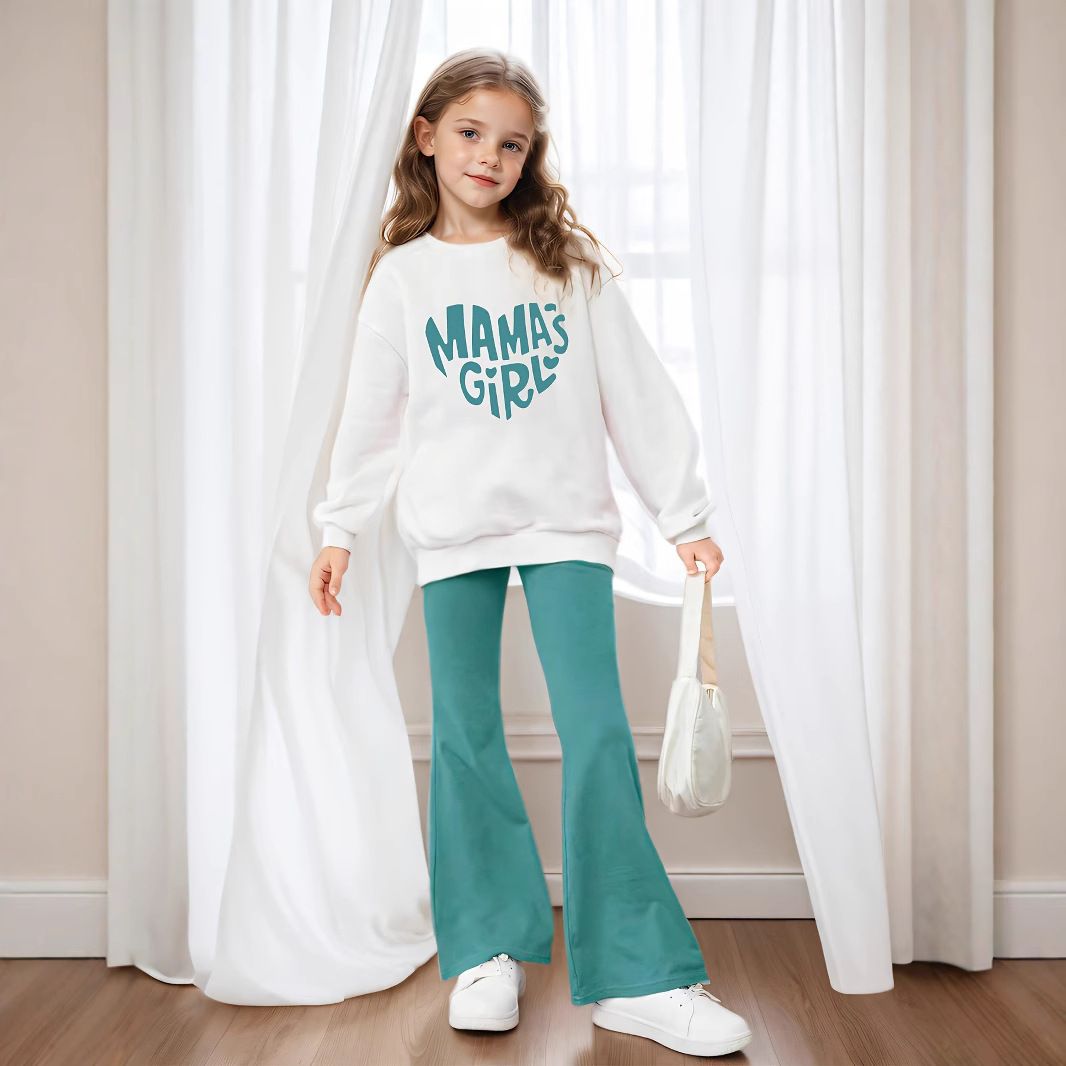 Mother & Kids INS Girls 2 Piece Set & Girls Printed Long Sleeved Sweatshirt + Flared Pants Outdoor Casual Clothes_viptrois.com