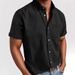 Men's Clothing Lapel Solid Color Pocket Single Breasted Shirt Short Sleeve Washed Shirt Tops_viptrois.com