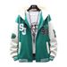 Youth Baseball Jacket – Unisex Zip-Up Hooded Windbreaker With Color Blocking (Black/Green, M-3XL)_viptrois.com