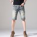 Men's Clothing Summer Retro Hole Denim Shorts Men's Loose Five Point Pants Men's Trendy Brand Five Point Pants Mid Length Pants_viptrois.com