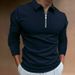 2025 Cross Border European And American Men's Autumn Sports Fitness Casual Stand Collar Elastic Vertical Striped Long Sleeve Zip Up Polo Shirt_viptrois.com