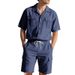 Men's Summer Linen Workwear Hawaiian Shirt Short Sleeve Simple Print With Shorts Set Exclusive_viptrois.com