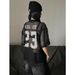 Letter-printed V-neck Short-sleeve T-shirt, Summer Hollow-out Cropped Jersey, Loose-fitting Mesh Top For Men And Women_viptrois.com