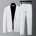 Men's Spring And Summer Light Striped Pleated Youth Fashion Trend White Men's Casual Suit_viptrois.com