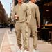 Men's Casual Workwear Set - Loose Fit Long Sleeve T-Shirt & Pants For Commuting, Outdoor & Sports (Black, White, Khaki, Burgundy, Light Gray_viptrois.com