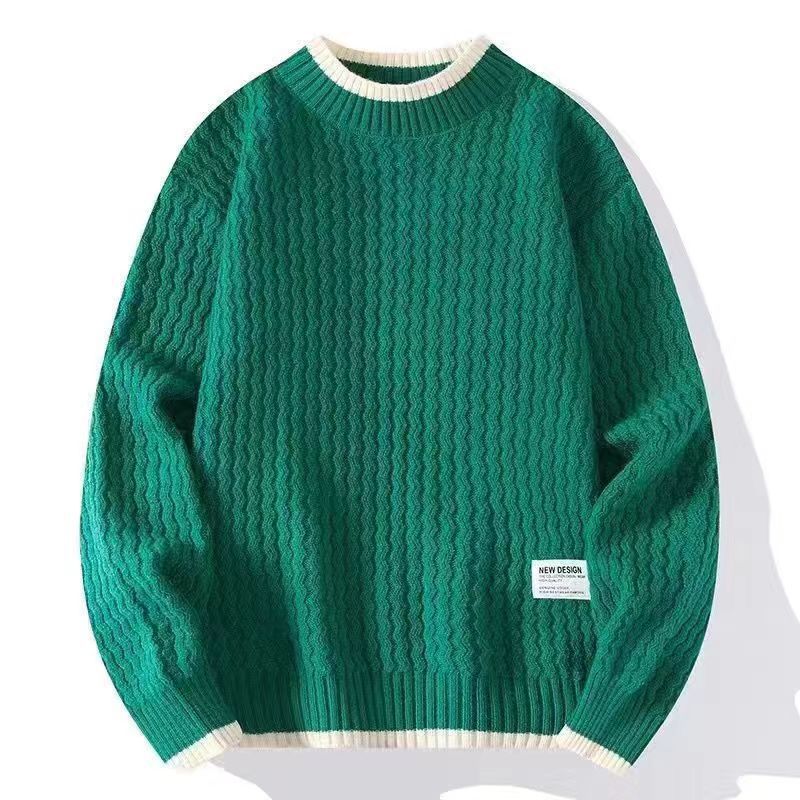 Men's Clothing Round Neck Sweater Lazy Style Hand Knitted Bottoming Shirt Youth Trend Fake Two Piece Inner Sweater_viptrois.com