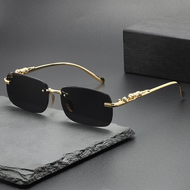New High-End Frameless Cut Edge For Men Trendy Personality Small Leopard Temple Sunglasses Glasses_viptrois.com
