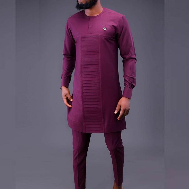 Men's Clothing New Men's Suit Solid Color Splicing Casual Men's 2 Piece Suit_viptrois.com