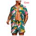 New loose Hawaiian style youth floral print casual shirt set_viptrois.com