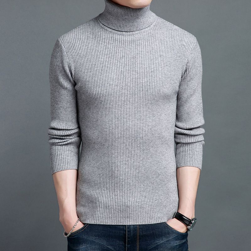 Men's High Neck Solid Color Sweater - Warm Wool Blend Knitwear Slim Fit Casual Pullover For Winter_viptrois.com