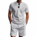 Men's Waffle round Neck Summer Suit Loose Fit Simple Short Sleeve Top with Shorts Casual Ins Style Clothing Set_viptrois.com