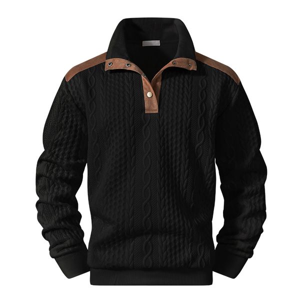 Men's Clothing Half-Zip Button-Up Sweatshirt – Stylish Contrast Trim Stand Collar Top For Casual & Outdoor Wear (S-3XL, Black/White/Khaki)_viptrois.com