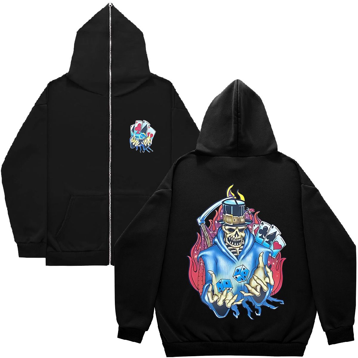 Hoodie Sweatshirt Gothic High Street Full Zipper Oversized Unisex Streetwear Y2 Jacket_viptrois.com