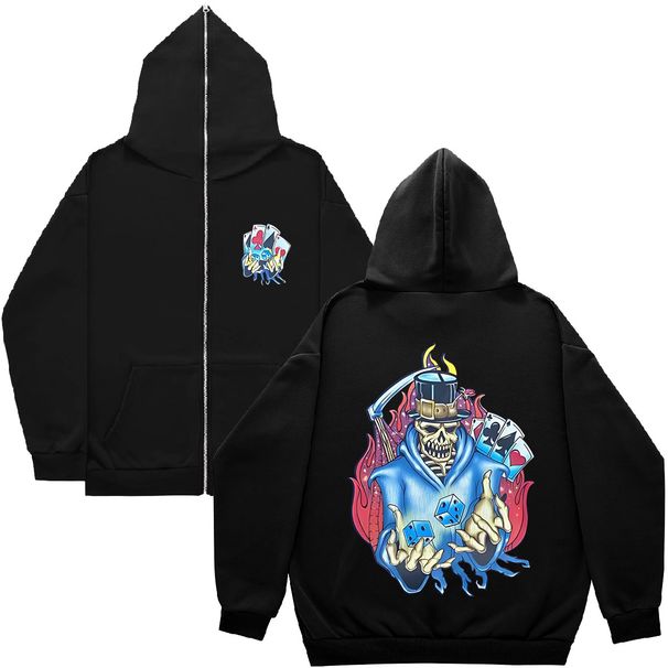 Hoodie Sweatshirt Gothic High Street Full Zipper Oversized Unisex Streetwear Y2 Jacket_viptrois.com