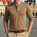 Henley Shirt – Autumn Weight Long Sleeve Tee In Heathered Cotton Blend (Wine/Black/Light Blue/Army Green/White/Brown/Light Grey/Denim Blue)_viptrois.com