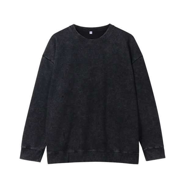 Vintage Washed Oversized Crewneck Sweatshirt For Men & Women - Heavyweight Cotton Blend, Relaxed Fit, Retro Style (Black, Grey, Brown, Rose, Purple)_viptrois.com