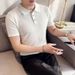 Summer Men's Ice Silk Cotton Polo Shirt Hollow out Pattern Lapel Short Sleeved Cool And Breathable T-Shirt_viptrois.com