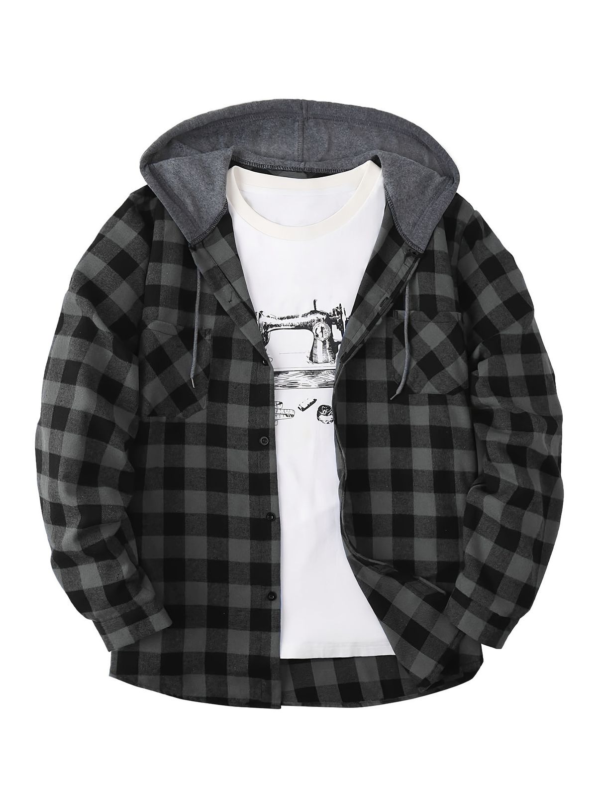 Men's New York Fashion Trend Hooded Plaid Sweatshirt Flannel Hoodie_viptrois.com