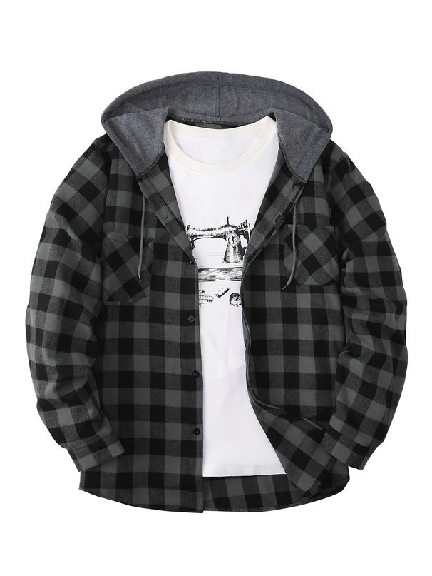 Men's New York Fashion Trend Hooded Plaid Sweatshirt Flannel Hoodie_viptrois.com