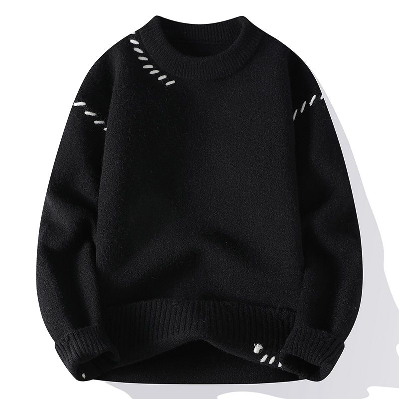 Men's Clothing Autumn And Winter Men's Semi-Turtleneck Knit Sweater - Long Sleeve Casual Pullover With Ribbed Hem (White, Charcoal, Black, Red, Khaki)_viptrois.com