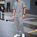 Men's Clothing Summer Men's Heavy Solid Color Jacquard Round Neck Short Sleeved T Shirt Trousers Outdoor Leisure Two Sets_viptrois.com