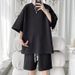 Men's Clothing Pattern Short Sleeved T Shirt Waffle Knit Short Sleeve T-Shirt & Shorts Set – Oversize Unisex Casual Outfit, Trendy & Comfortable_viptrois.com