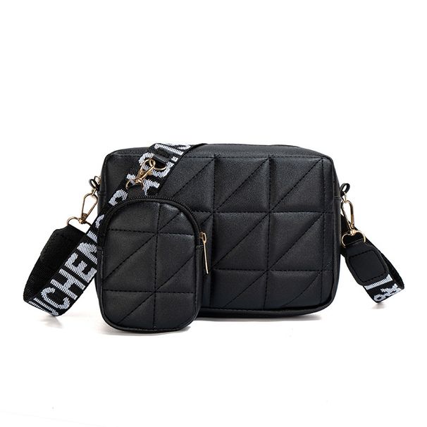 Diamond Quilted Letter Shoulder Bag - Fashion Square Crossbody Purse With Letter Strap For Women_viptrois.com