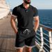 Men's Casual Sports Set Short Sleeve Button Down Collared Two Piece Suit Cotton Polyester Linen Black Gray Khaki Summer Wear_viptrois.com
