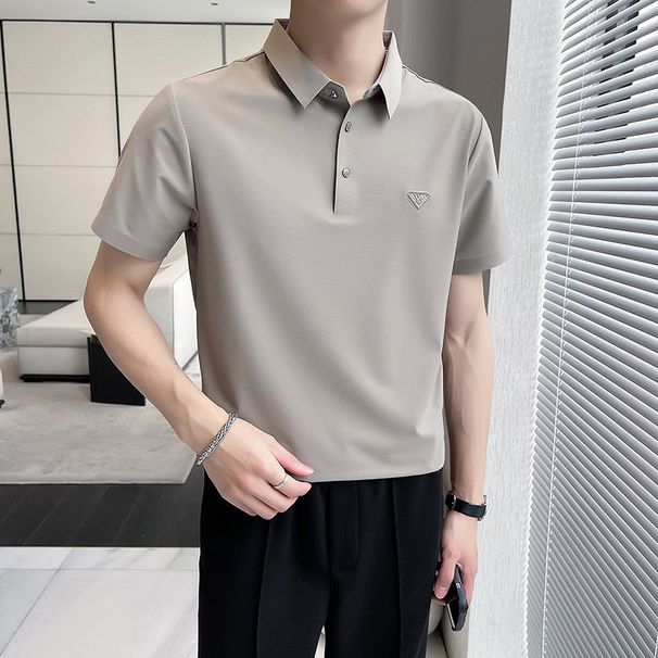 Summer New Products Men's Polo Shirt Solid Color Clean Drape Men's Elastic Ice Silk Lapel Short Sleeve POLO Shirt_viptrois.com